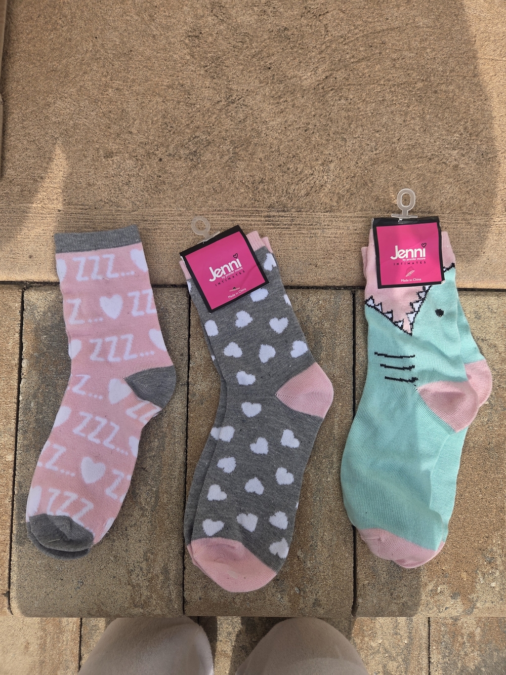 Jenni Three-Pack Cozy Patterned Socks - Pink, Gray, Mint